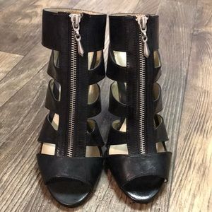 CHRISTIAN SIRIANO BLACK CAGE ZIPPER HEELS